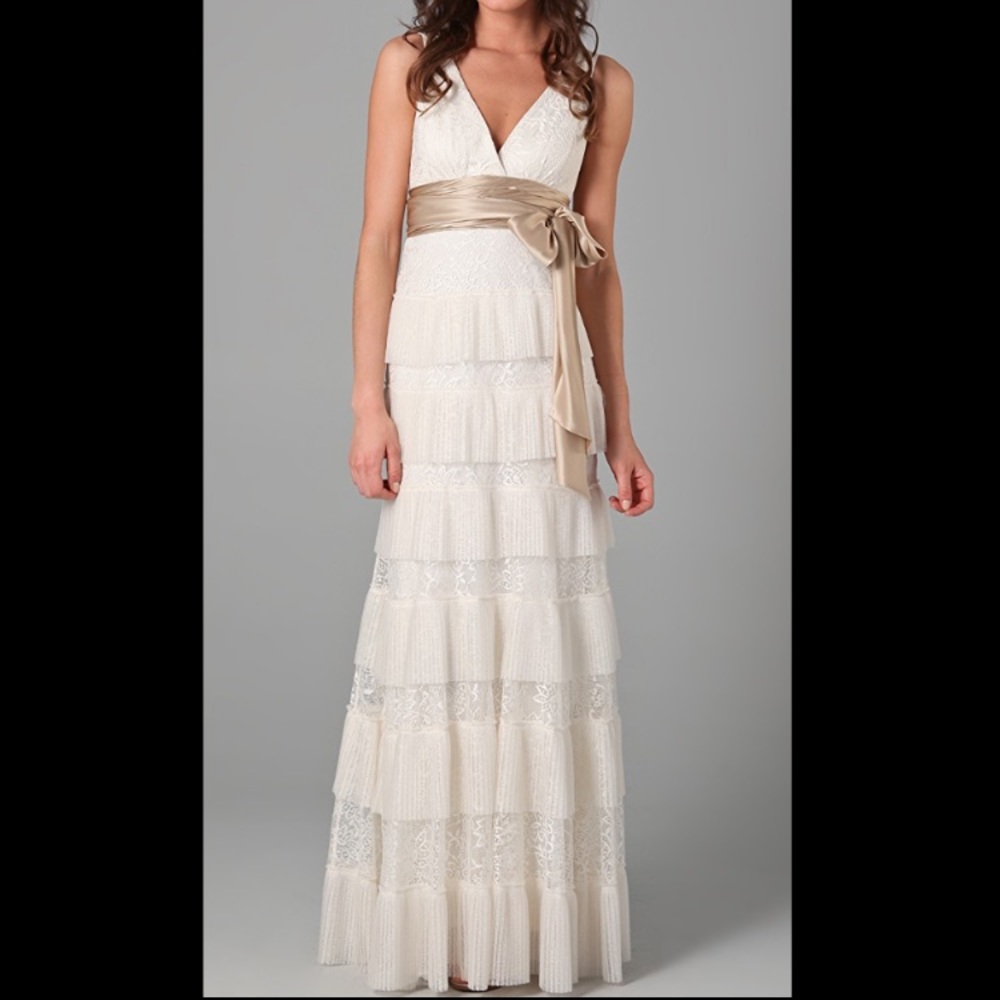 BCBG Max Azria tiered lace wedding dress gown